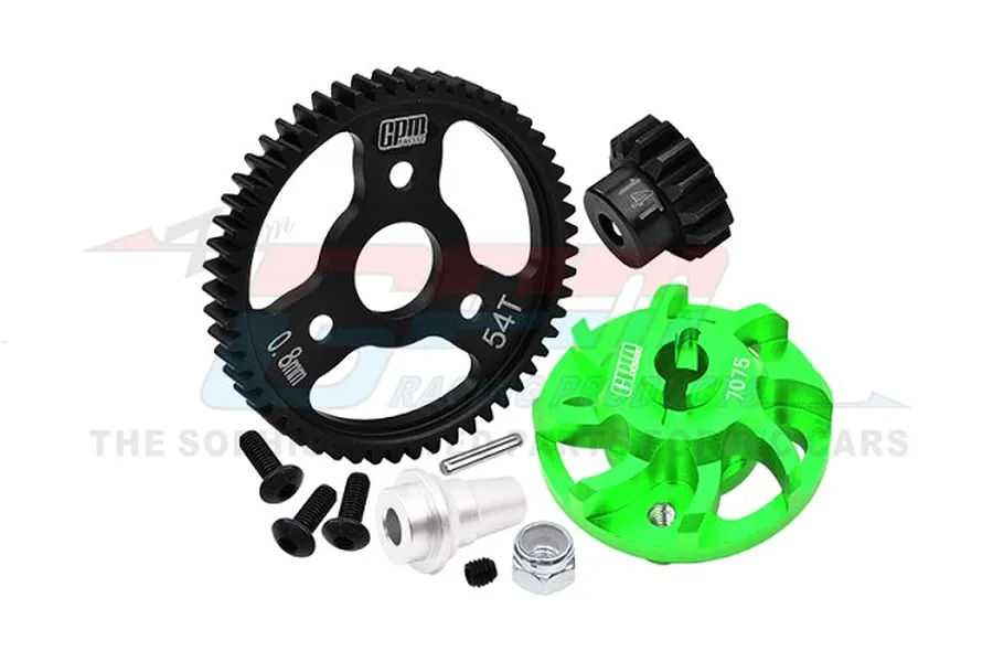 GPM Aluminium Spur Gear Adapter w/ 54T Spur &amp;amp; 14T Pinion Gear Set - Green image 98435
