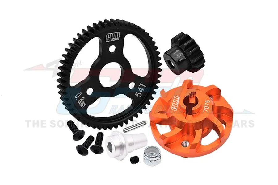 GPM Aluminium Spur Gear Adapter w/ 54T Spur &amp;amp; 14T Pinion Gear Set - Orange image 98437