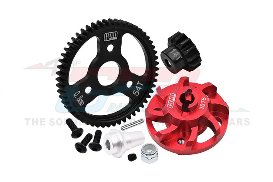 GPM Aluminium Spur Gear Adapter w/ 54T Spur &amp;amp; 14T Pinion Gear Set - Red image 98438