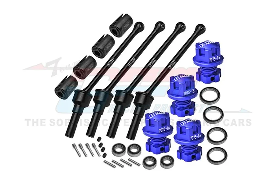 GPM 88mm Carbon Steel Front &amp;amp; Rear CVD Shafts w/ Aluminium Wheel Lock &amp;amp; Hex Claw Set - Blue image 98448