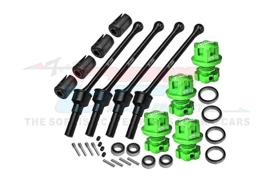 GPM 88mm Carbon Steel Front &amp;amp; Rear CVD Shafts w/ Aluminium Wheel Lock &amp;amp; Hex Claw Set - Green image 98450