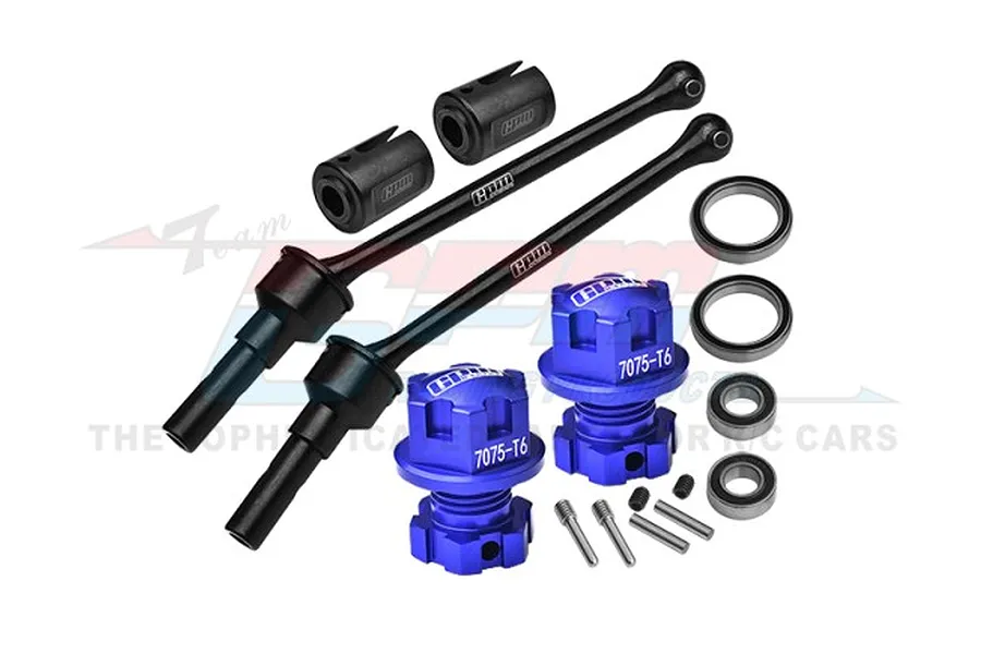 GPM 88mm Carbon Steel Front/Rear CVD Shafts w/ Aluminium Wheel Lock &amp;amp; Hex Claw Set - Blue image 98454