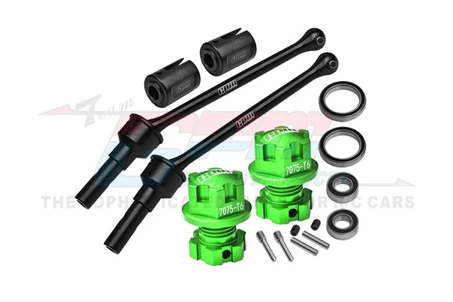 GPM 88mm Carbon Steel Front/Rear CVD Shafts w/ Aluminium Wheel Lock &amp;amp; Hex Claw Set - Green image 98456