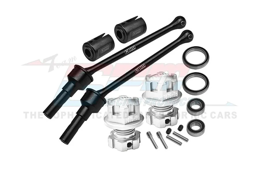 GPM 88mm Carbon Steel Front/Rear CVD Shafts w/ Aluminium Wheel Lock &amp;amp; Hex Claw Set - Silver image 98458