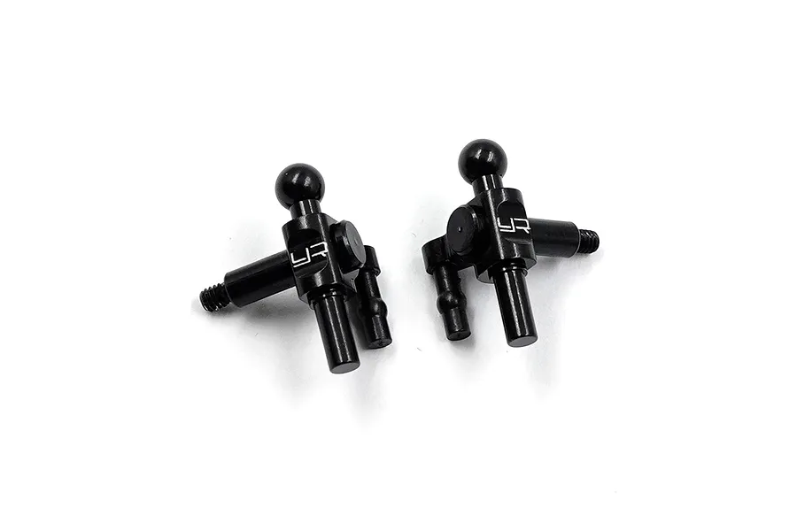 A pair of black aluminium steering knuckles for Mini-Z RC cars by Yeah Racing, featuring the YR logo.