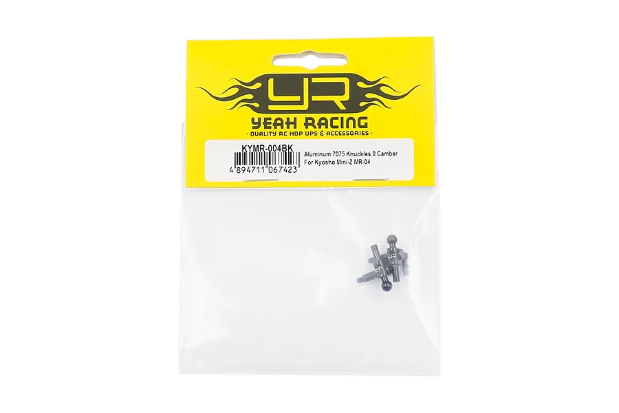 Yeah Racing aluminium steering knuckles for Kyosho Mini-Z MR-04 in original yellow and white retail packaging.
