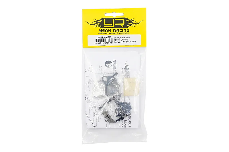 Yeah Racing Aluminium Motor Mount Set for Kyosho Mini-Z in original yellow and clear plastic packaging.