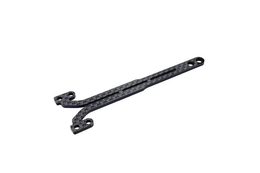 A Y-shaped carbon fibre RC car top deck component with mounting holes and a central slot, isolated against a white background.
