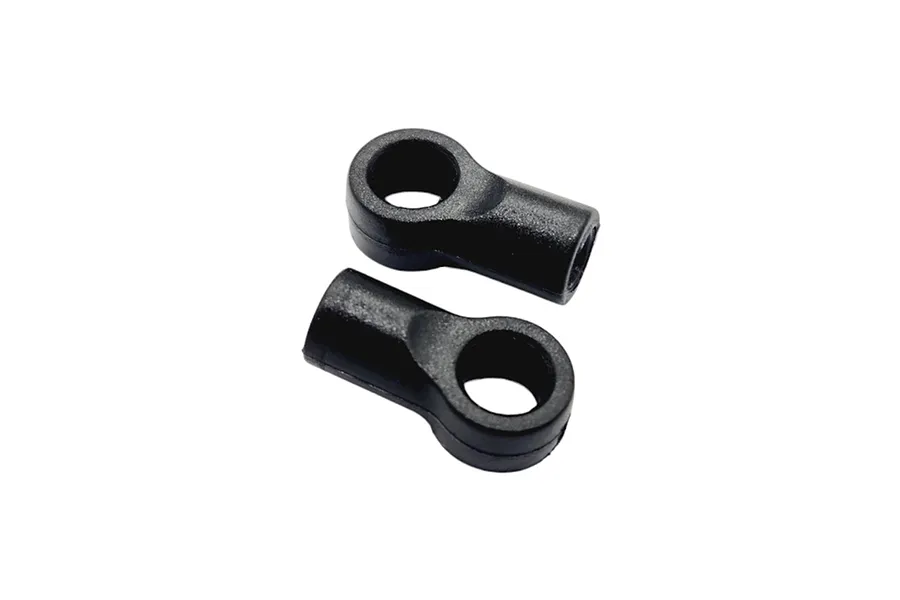 Two black plastic open ball cups for RC anti-roll bars, shown from a top-down perspective against a white background.