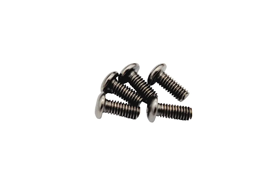 A small pile of five silver-coloured metal button head screws for RC models.