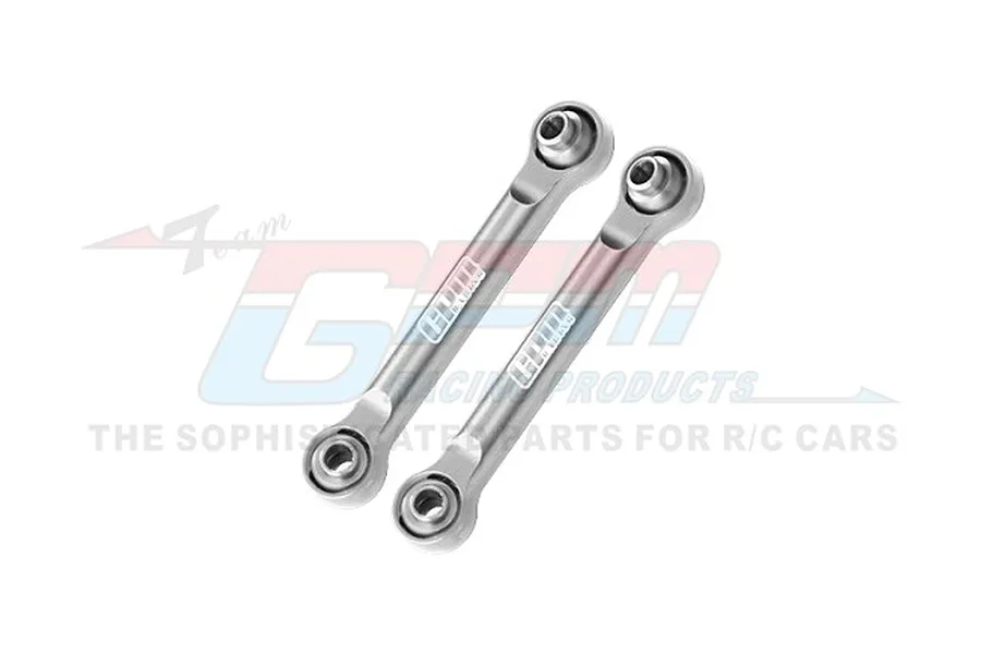 Two silver GPM Racing metal steering links for RC cars, shown against a white background with a faint GPM logo watermark.