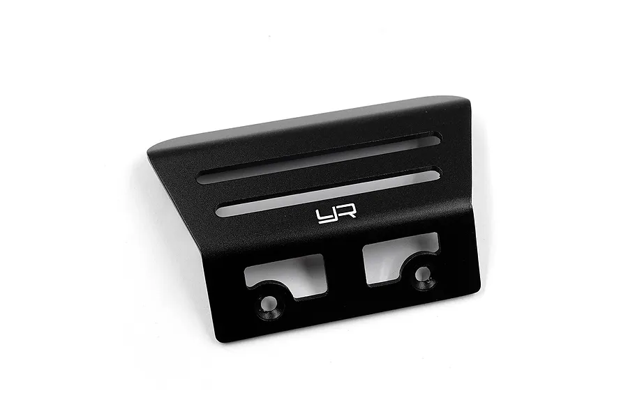 A black anodized aluminium front bumper for an RC car by Yeah Racing, featuring two horizontal slots and two mounting holes.