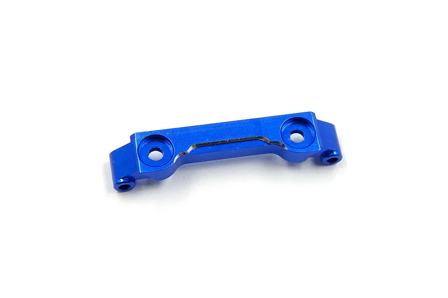 A deep blue anodized aluminium narrow upper brace for Mini-Z RC cars, featuring machined edges and mounting holes.