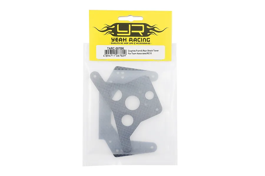 Yeah Racing carbon fibre front and rear shock towers for Team Associated RC10 in original retail packaging.