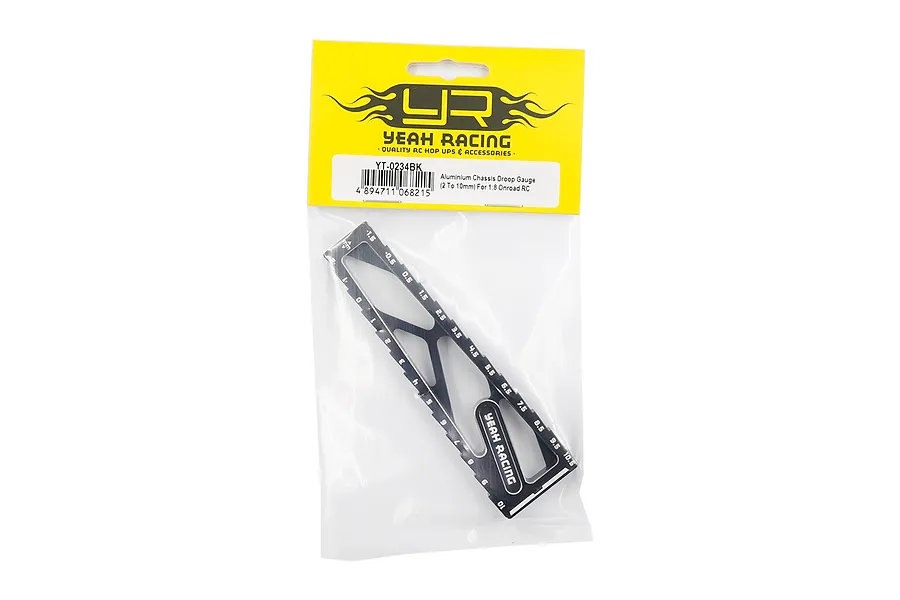 Yeah Racing 1/8 scale black aluminium droop gauge in original retail packaging.