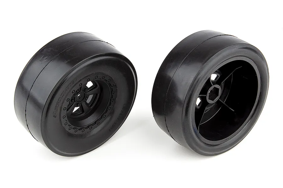 Team Associated Rear Drag Tyres on Black Rims - Glued Wheels 2Pcs image 99982
