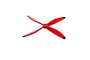 A four-blade red RC airplane propeller with black tips on a white background.