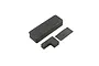 Three black foam pieces of varying shapes and sizes for RC car maintenance, isolated on a white background.