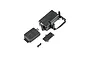 A black plastic radio receiver box and associated mounting components for a Losi RC vehicle.