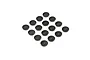 A collection of black metal RC shock pistons arranged in a grid on a white background, each marked with size numbers.