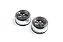 Two Losi 2.2/3.0 inch rear 5-spoke drag car rims in black chrome finish, shown from a high angle against a white background.