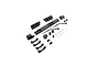 A set of black plastic exterior detail parts for an Axial 1/6 scale Jeep JLU RC car, including door handles, wipers, vents, and small hardware.
