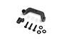 Losi gas tank mount set including black plastic brackets, small rubber grommets, metal screws, and washers on a white background.