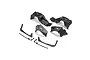 A set of black plastic RC car fender and chassis parts from Axial, arranged on a white background.