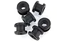 A group of five black rubber fuel tank bushings for Rovan RC vehicles, shown against a white background.