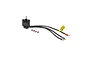 Spektrum 3226 930Kv brushless motor with three wires, bullet connectors, and four mounting screws on a white background.
