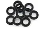 A pile of ten black rubber or silicone O-ring seals for an RC gearbox layshaft, shown against a white background.