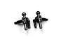 Two black anodized aluminium Yeah Racing steering knuckles with ball studs, viewed from above against a white background.