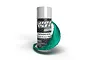 A can of Spaz Stix Emerald Green Metallic spray paint with a swirling splash of metallic green paint around it.