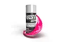 A can of Spaz Stix Hot Pink Fluorescent spray paint with a dynamic splash of bright pink paint swirling around the base against a white background.