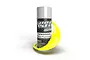 A can of Spaz Stix Yellow Fluorescent spray paint with a dynamic splash of yellow paint swirling around it against a white background.