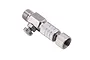 A silver-coloured metal airbrush quick release coupling with an integrated air adjustment valve.