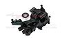 A black aluminium GPM Racing front bulkhead assembly for an RC car, featuring a metal ball bearing and several small mounting screws.