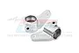 Two silver GPM Racing aluminium front steering hubs for RC cars, shown from an angled perspective against a white background.