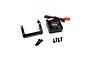 Yeah Racing black aluminium centre cap mount with a Tornado cooling fan and mounting screws on a white background.