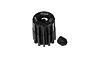 A black GPM Racing 12T 0.8M pinion gear with a set screw on a white background.