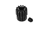 A black GPM 13T 0.8M pinion gear with a grub screw, isolated on a white background.
