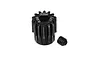 A black GPM 14T 0.8M pinion gear with a separate grub screw on a white background.