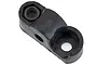 A black plastic Rovan chassis brace mount with a metal insert, viewed from an angle against a white background.