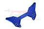 A blue anodized aluminium rear shock tower for an RC car by GPM Racing, featuring multiple mounting holes and the GPM logo engraved in the center.
