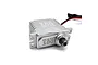 Reefs RC RAW100 Mini silver aluminium coreless metal gear servo with wiring harness on a white background.