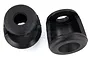 Two black rubber Rovan front upper shock protectors for RC vehicles.