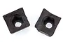 Two black rubber Rovan front steering hub nut holders shown from a top-down angle against a white background.