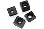 Four black square plastic nut holders for RC car rear bulkheads, arranged on a white background.
