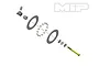 Exploded view diagram of an MIP Super Ball Diff Rebuild Kit showing various metal components, balls, and a yellow screw.