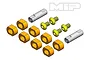 MIP C-Drive Pucks rebuild kit containing orange plastic pucks, silver metal pins, and yellow metal screws on a white background.